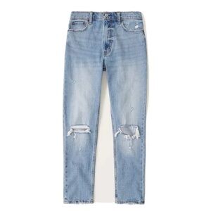 A&F High-Rise Skinny Jeans in Medium Wash Destroy